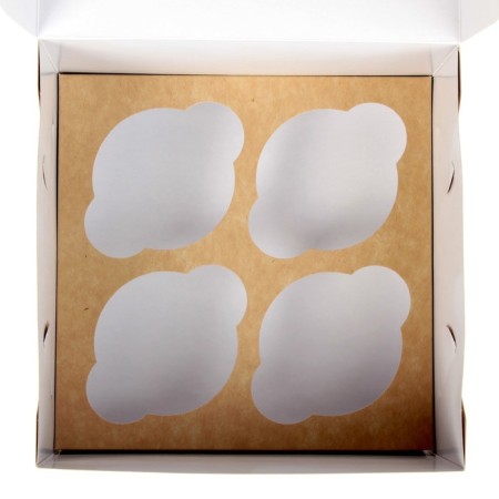 Confectionery folding box for cupcakes with a window for 4 pcs, craft 16 x 16 x 10 cm-3