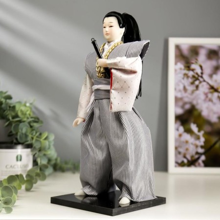 Collector doll "Samurai in a gray kimono with a sword" 30x12.5x12.5 cm-1