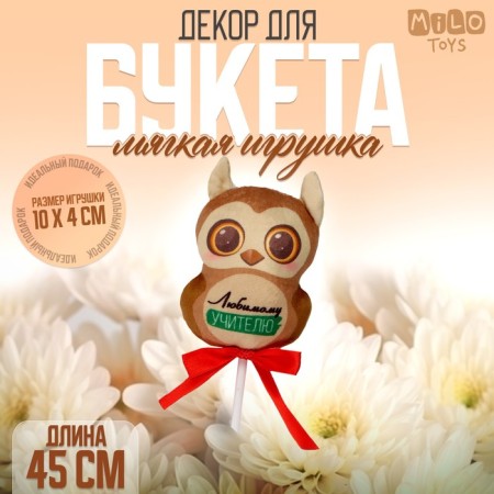 Soft toy in a bouquet "Beloved Teacher" owl on a stick