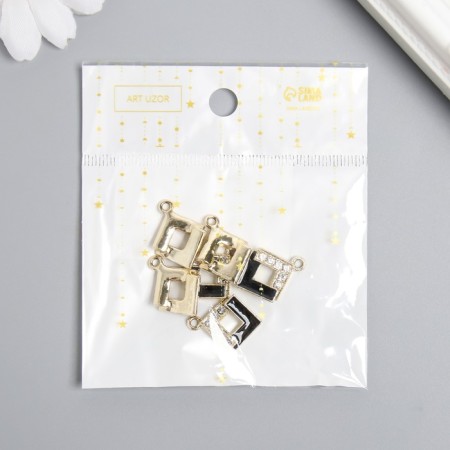 Decor for creativity metal, enamel, rhombs "rhombus" gold with black 1.7x2.2 cm-2