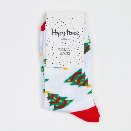 Women's socks "Christmas tree", white color, size 23-25-4