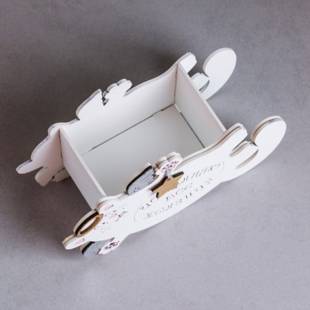 Kashpo wooden "Cat, fulfilling the desire" Small, 19.5x7.5x12.5 cm, oak, white-2