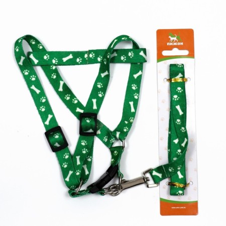 Kapron "Bones and Paws" kit, leash 120 x 1.5 cm, og 30-44 cm, green-7