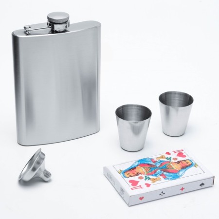 Gift set 5 in 1: Flaw 240 ml, 2 glasses, funnel, deck of cards