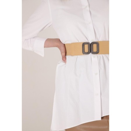 Women's belt, width 6 cm, metal buckle, beige color-4