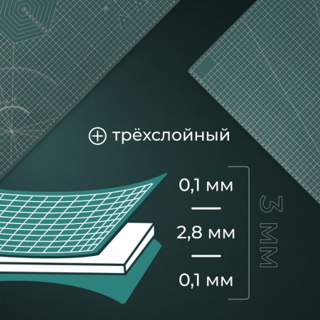 Mat for cutting, three -layer, 90 × 60 cm, a1, green color-1