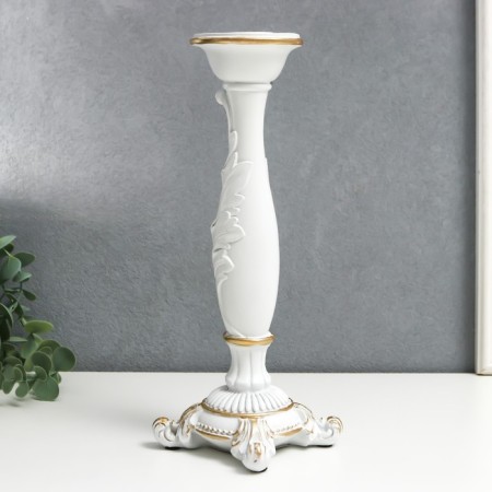 Polystone candlestick for 1 candle "lush sheet" white 26.5x9x9 cm-5