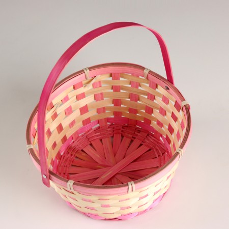 Wicker basket, d21xh24 cm, pink, bamboo-2