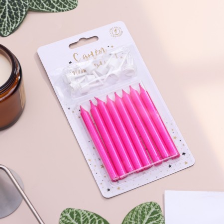 Set of candles for the Manhattan cake, 9 cm, 8 pcs, 24 min, pink metallic-4