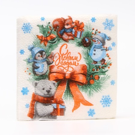 New Year's napkins my paper choice "Christmas Wreath" 1 layer, 24x24 cm, 100 pcs-1