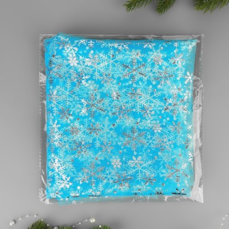 Fatin with snowflakes, with embossing, 155 cm, 11 ± 1 g/sq.m, 0.91 ± 0.1 m, blue/silver color-1