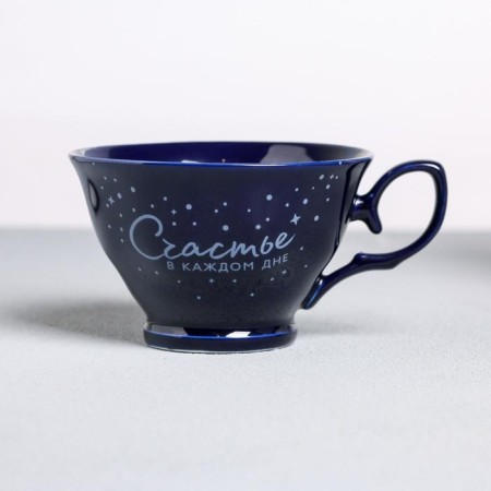 Tea couple ceramic “Happiness in every day”, 250 ml, blue color-2