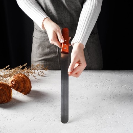 Biscuit knife large teeth, working surface 30 cm, wooden handle-6