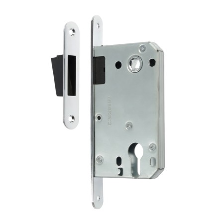 The latch is mortise magnetic, under the Lockland ZLK6CP cylinder, chromium color-1