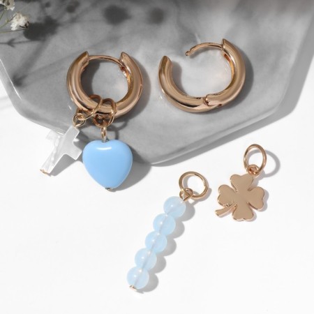 Earrings with the removable element "Transformer" cross, white-blue color in gold-2
