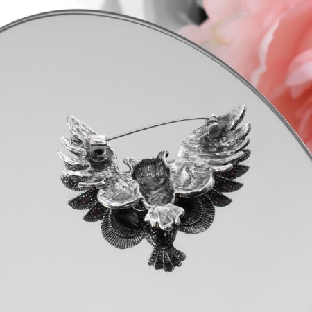 Owl brooch, purple color in black silver-1