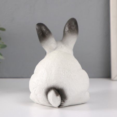 Figure "Rabbit No. 1 White with black tips" Height 14 cm, width 10 cm, length 18 cm.-3