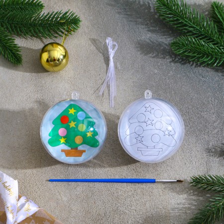 Christmas tree decoration for coloring "Christmas tree" Size: 8 cm; 2 pcs., Brush-1