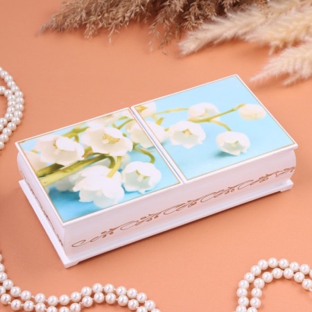 Casket "Snowmen", white, 20.6 x 10.2 x 5 cm, double, lacquer miniature