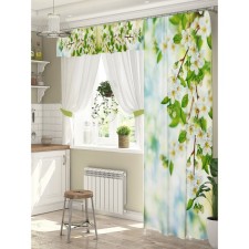 A set of curtains for windows with the balcony door 