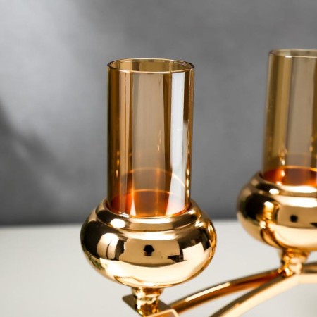 Summary Metal, glass for 3 candles "Soul mirror" Gold 22.5x41.5x8.5 cm-4