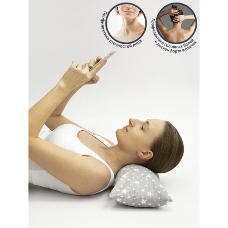 Pillow orthopedic roller with buckwheat luster, size 20x50 cm, stars, color gray-5