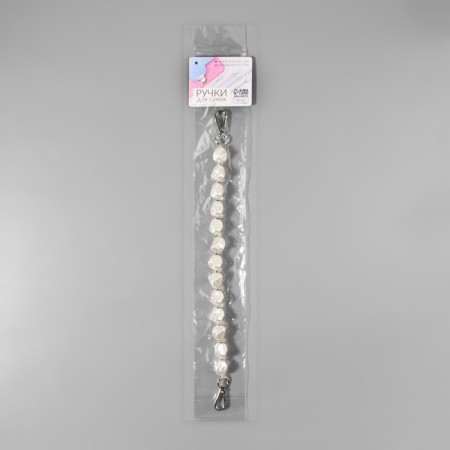 Handle for bags, mother -of -pearl beads, 26 cm, white/silver color-6