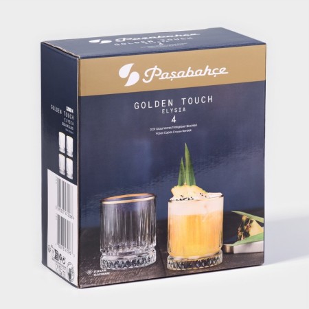 A set of glass glasses Elysia, 210 ml, 4 pcs, with a golden border-3