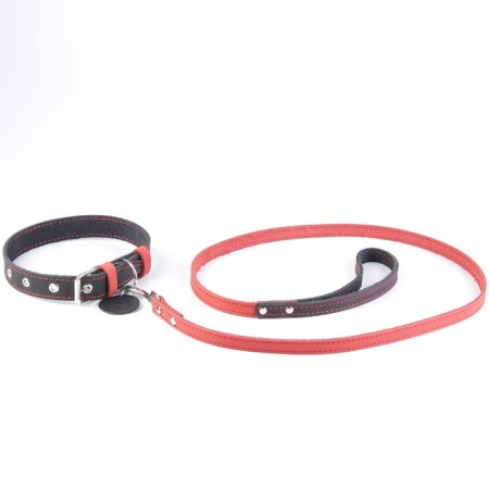Set: collar (36-56x2.5 cm) and leash (130x1.5 cm), black color and raspberry color-7