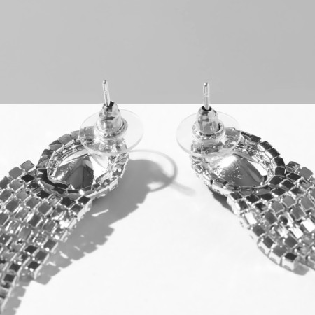 Earrings with rhinestones "Waterfall" oval, white-green color in silver-2