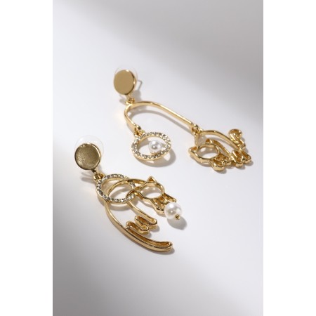 Earrings Assorted SISTA playful cats, white color in gold-4