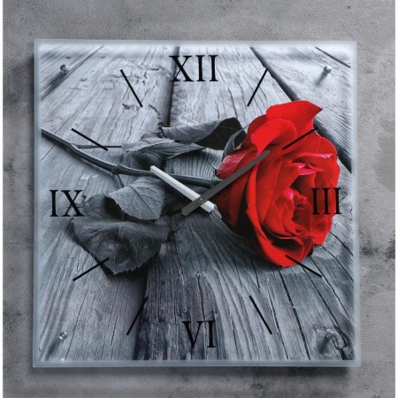 Carty clock is wall, series: flowers, "red rose", 50x50 cm