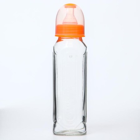 A bottle for feeding, a classic throat, glass, medium stream, 240 ml., From 6 months., Mix color-1