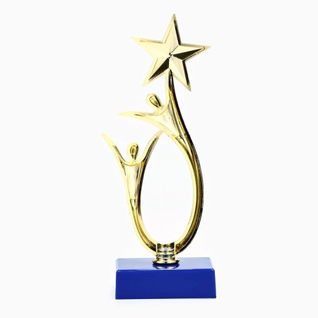 The award figure "Man with a star", gold, the plastic stand is blue, 18 x 6 x 6 cm.-4