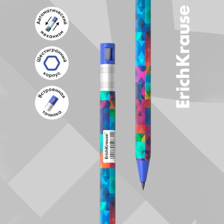 Mechanical pencil Erichkrause "Colortouch Patchwork", Grifel D = 2.0 mm, with a grief, "Soft-Touch" case with a design, in a tube-1