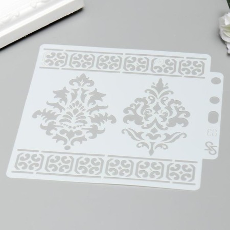 Plastic stencil "Damascus and ornament" 13x14 cm-1