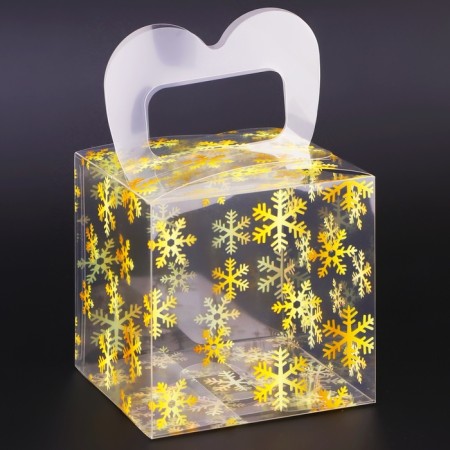 New Year. Box gift New Year's folding PVC "Snowflakes" 10 x 10 x 10 cm.