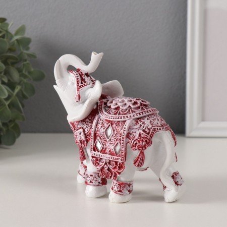 Souvenir Polystone "White Elephant. Burgundy Popon with Flower and Straza" Right 12x6x12 cm-1