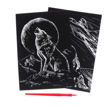 A set of engravings "Wolf and Pilot" with a metallic effect "Gold", 2 pcs., A5-2