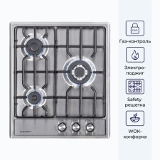 Варочная поверхность DELVENTO V45V35M001, газовая, 3 конфорки, серебристая