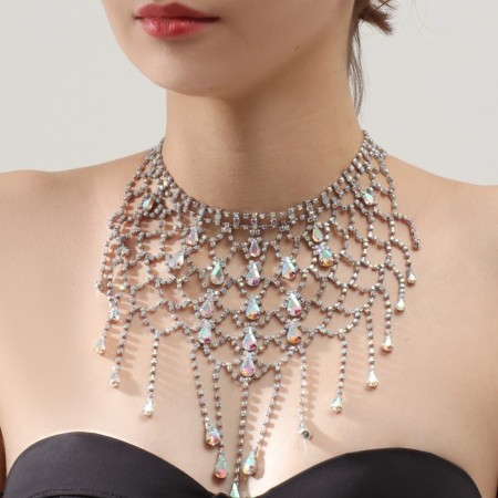 Necklace "ice" grid, white color in silver, 40 cm-2