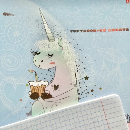Notebook of 48 sheets in the Unicorn cage, cover coated cardboard, matte lamination Soft Touch, foil, mix-11