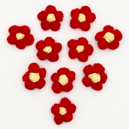 Knitted flower, set 10 pcs., Size 1 pc., 4 × 1.5 cm, red color-1