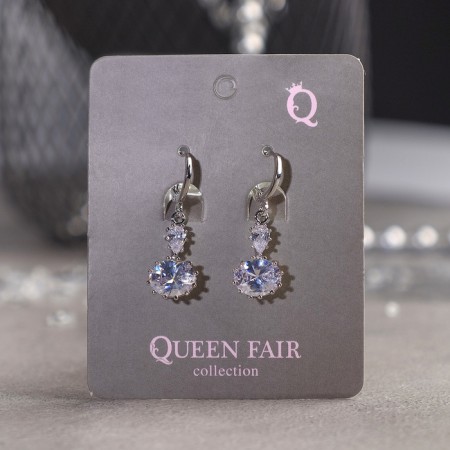 Earrings with Big Diamond rhinestones two crystals, white color in silver-2
