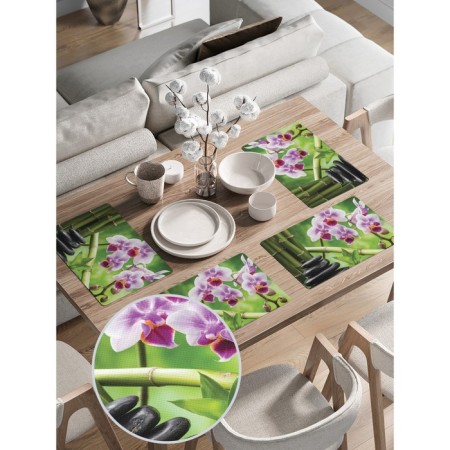 A set of napkins for setting the table "Bamboo and flowers", rectangular, rounded edges, size 30x46 cm, 4 pcs-1