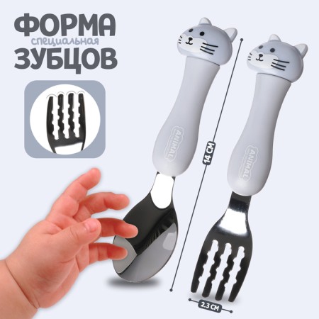 A set of children's cutlery in the Cossack "kittens", fork, spoon-2