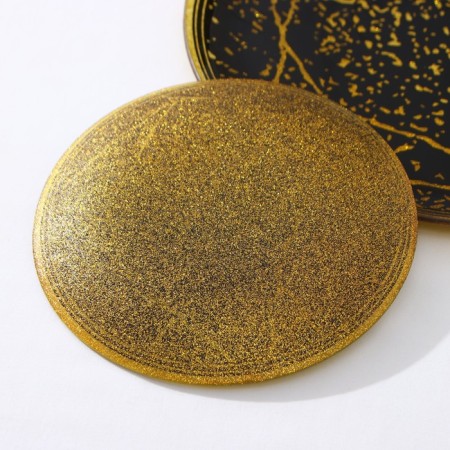 Set of table "stone", 7 objects: d = 30 cm - 1 pc, d = 18 cm - 6 pcs, black color with golden-2