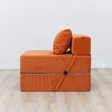 Handwheel chair-bed "Essen", velor fabric, orange color-1
