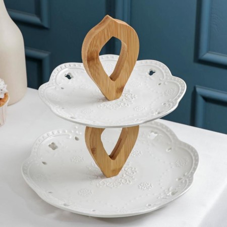 Ceramic 2-tier share of the Susan, 25 × 20 × 27 cm, white color, white-1