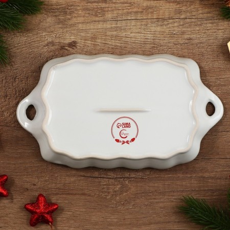 New Year! New Year's ceramic "Snegier" dish, 23x13x2.5 cm, white color-5